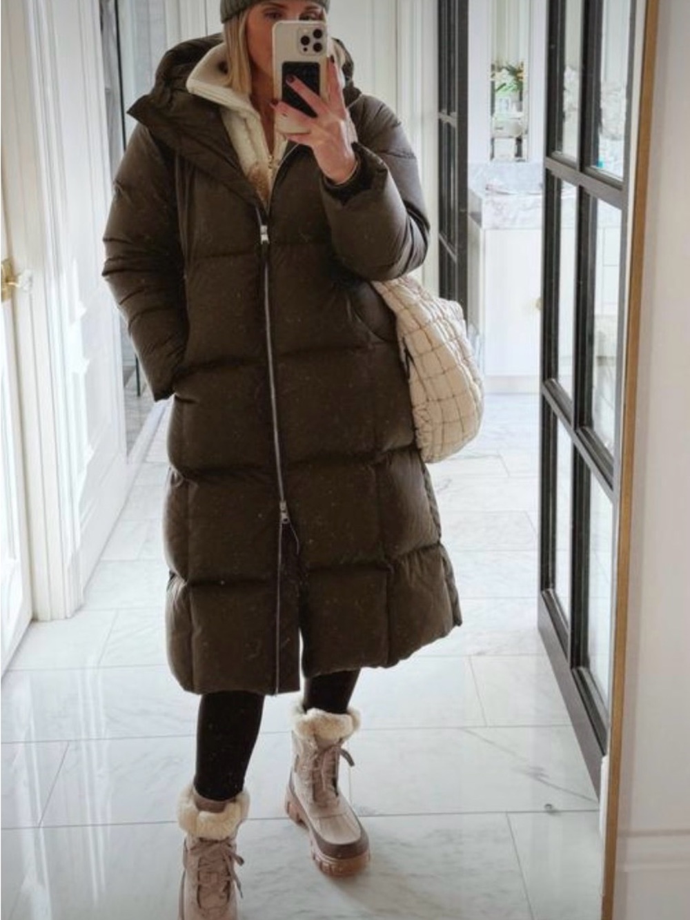 Katya Long Olive Green Quilted Puffer Coat